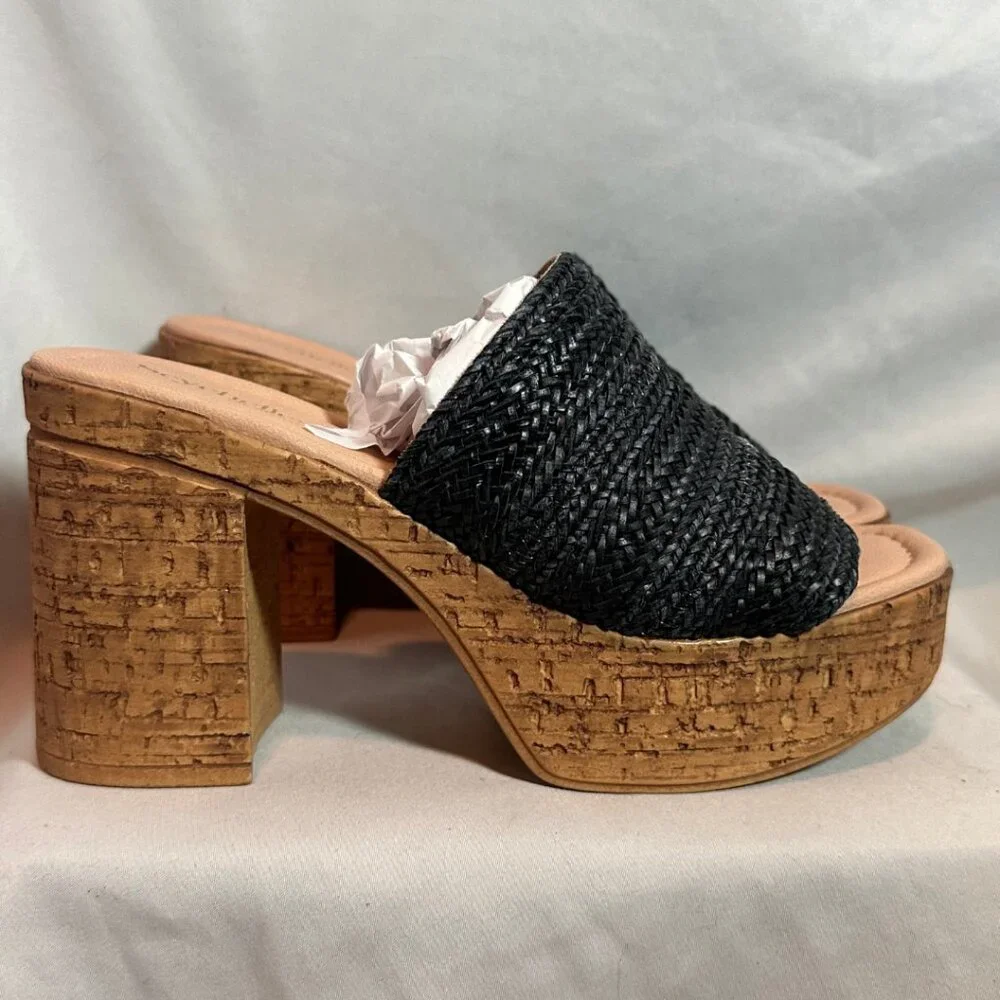 NIB | Seychelles | Applause Woven Platform Mule Sandals | Black | Sz 8.5